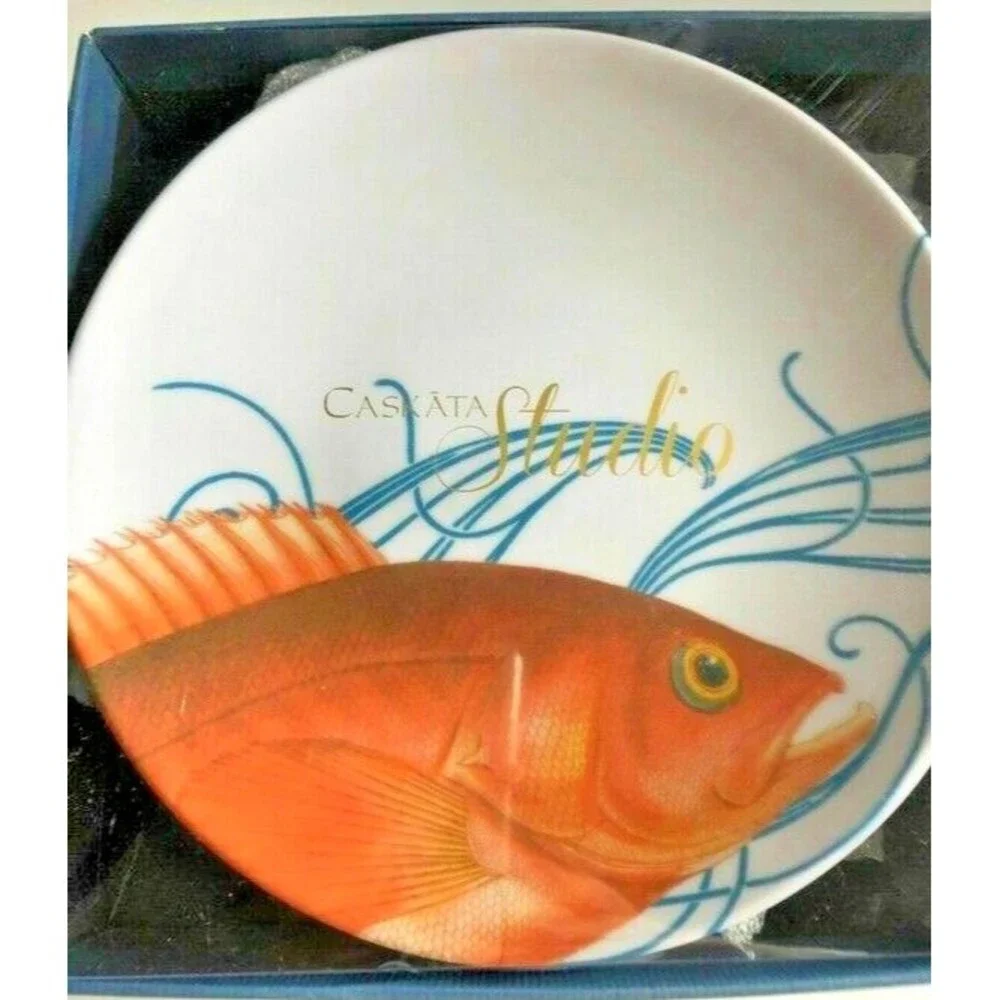 Caskata Studio Plates Melamine Set of 4 Appetizer Dessert Sushi Gold Fish 6 In